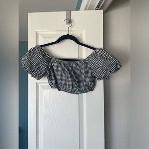 Reformation Gingham Crop top with bubble sleeve size XS